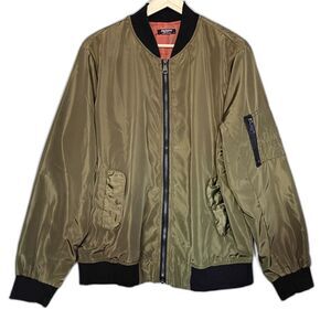 Zeagoo Lightweigh Satiny Bomber Jacket Olive Green Windbreaker Women's XL